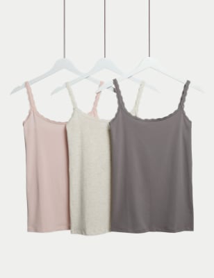 3pk Cotton Rich Lace Trim Vests