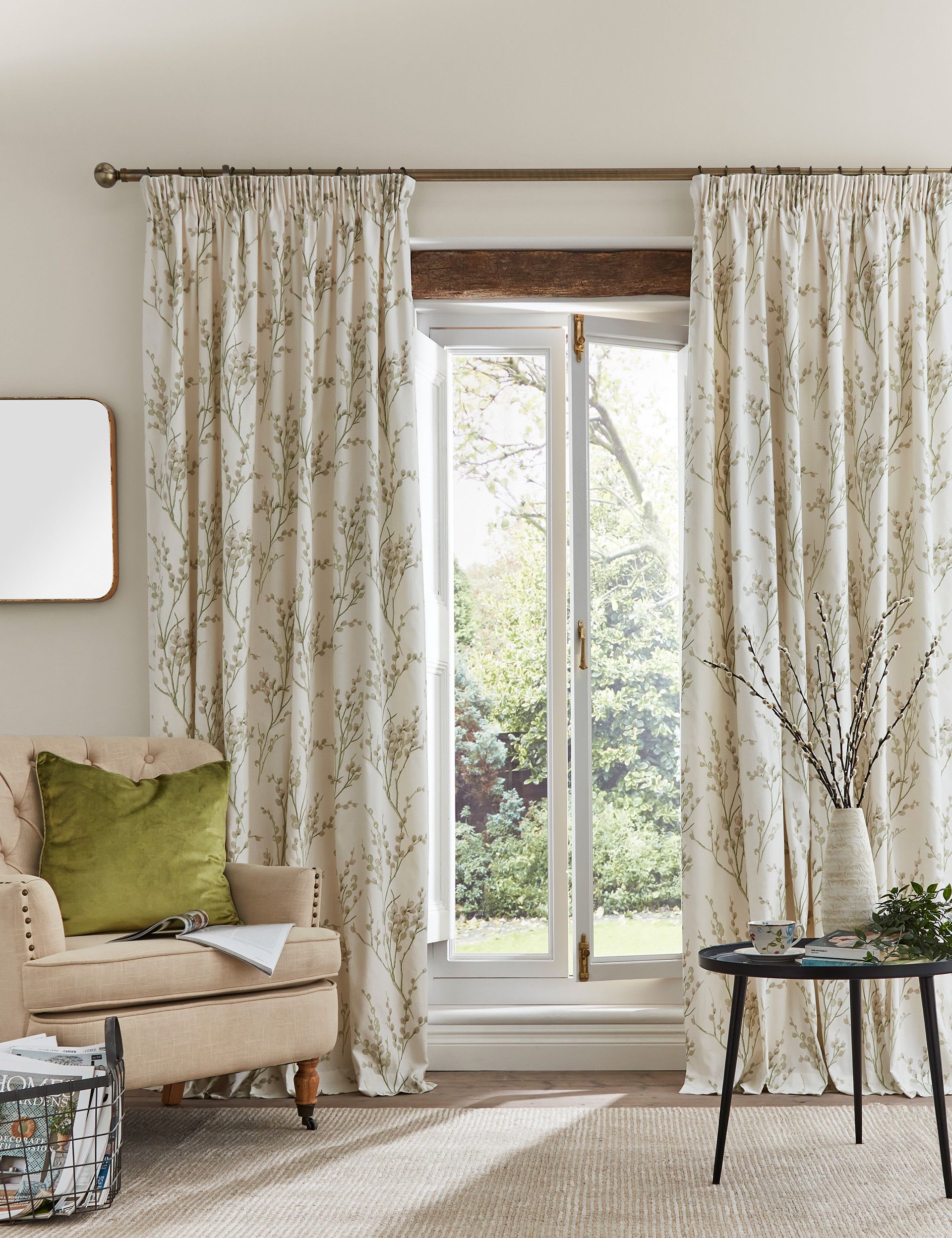 Pussy Willow Pure Cotton Pencil Pleat Curtains Laura Ashley M S