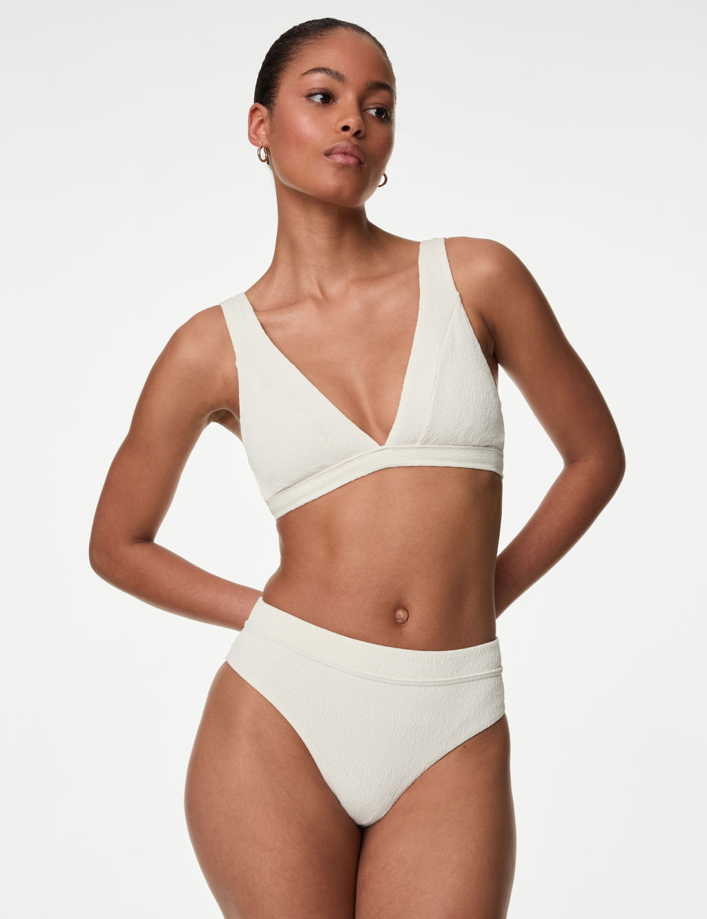 Textured Padded Plunge V Neck Bikini Top M S Collection M S