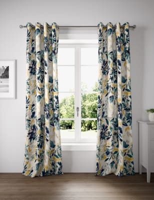 M&S Pure Cotton Watercolour Eyelet Curtains - WDR90 - Blue Mix, Blue Mix