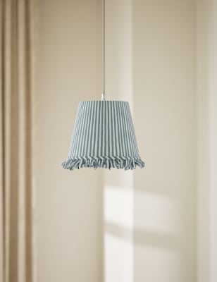 M&S Collection Watercolour Stripe Ruffle Edge Lamp Shade - Green, Navy,Green,Dark Red