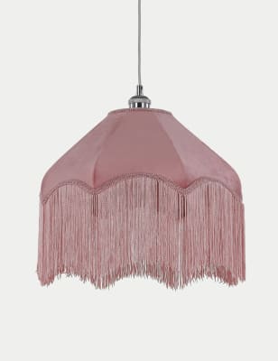 M&S Collection Fringed Velvet Lamp Shade - Taupe, Navy,Taupe,Dark Green,Ochre,Red