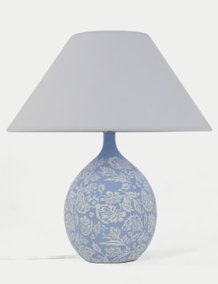 M&S Collection Ava Ceramic Floral Table Lamp - White, White