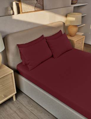 

M&S Collection Pure Brushed Cotton Fitted Sheet - Cranberry, Cranberry