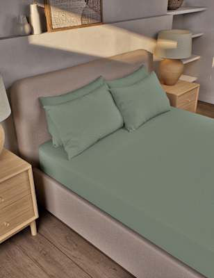 

M&S Collection Tiefer geschnittenes Spannbettlaken aus reiner, gebürsteter Baumwolle - Dusty Green, Dusty Green