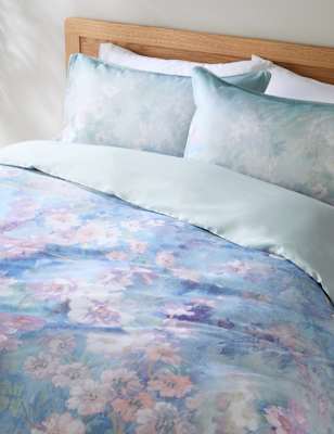 

M&S Collection Pure Cotton Sateen Camelia Bloom Bedding Set - Blue Mix, Blue Mix