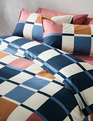 

M&S Collection Cotton Rich Geometric Bedding Set - Dark Blue Mix, Dark Blue Mix