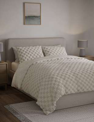 

M&S Collection Fleece Checkerboard Textured Bedding Set - Cream, Cream