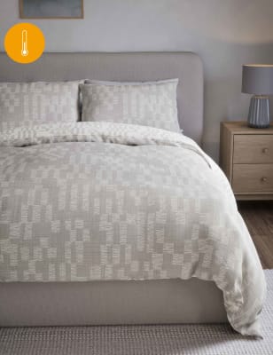 

M&S Collection Pure Cotton Geometric Brushed Bedding Set - Grey, Grey