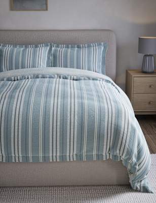 

M&S Collection Pure Brushed Cotton Striped Bedding Set - Blue Mix, Blue Mix