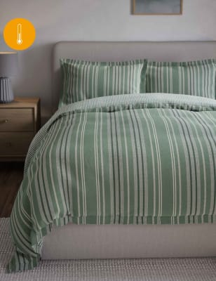 

M&S Collection Pure Cotton Brushed Striped Bedding Set - Green Mix, Green Mix