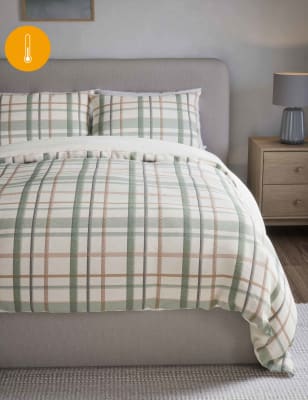 

M&S Collection Pure Cotton Brushed Checked Bedding Set - Green Mix, Green Mix