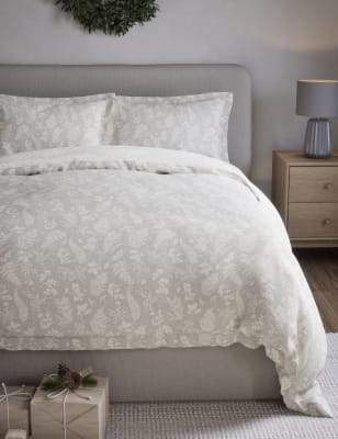 

M&S Collection Pure Brushed Cotton Winter Fern Bedding Set - Grey Mix, Grey Mix