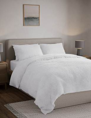 

M&S Collection Teddy Fleece Bedding Set - White, White