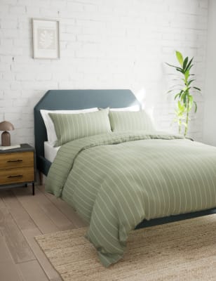 

M&S Collection Cotton Rich Narrow Striped Bedding Set - Soft Green, Soft Green