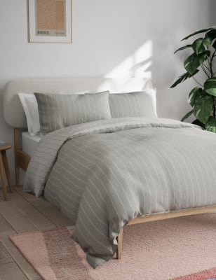 

M&S Collection Cotton Rich Narrow Striped Bedding Set - Grey Mix, Grey Mix