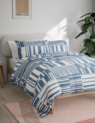 

M&S Collection Cotton Rich Geometric Bedding Set - Blue Mix, Blue Mix