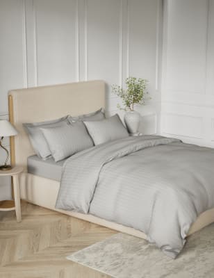 

M&S Collection Ropa de cama satinada 100 % algodón de rayas - Silver Grey, Silver Grey