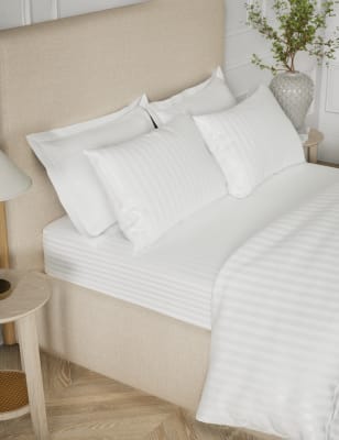 

M&S Collection Pure Cotton Sateen Stripe Fitted Sheet - White, White