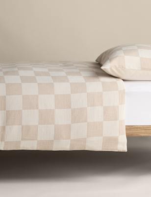 

M&S Collection Pure Cotton Checked Bedding Set, Neutral