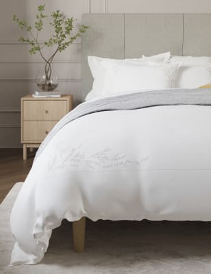 M&S Rose-Ella Sateen Embroidered Bedding Set - 5FT - White, White