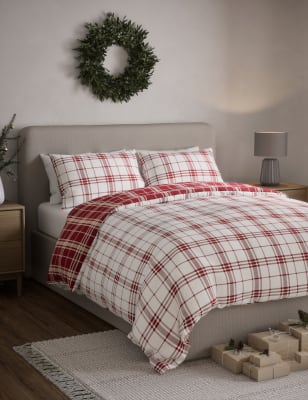 

M&S Collection Fleece Checked Bedding Set - Red Mix, Red Mix