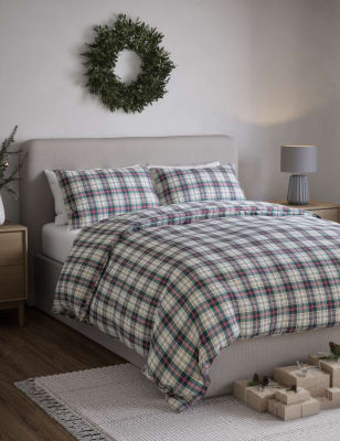 

M&S Collection Pure Brushed Cotton Winter Checked Bedding Set - White Mix, White Mix