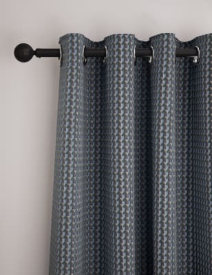 

M&S Collection Cortinas de terciopelo con ojales y diseño geométrico - Navy Mix, Navy Mix