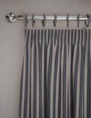 

M&S Collection Cotton Rich Striped Pencil Pleat Curtains - Blue Mix, Blue Mix