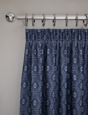 

M&S Collection Cortinas con plisado de lápiz 100% algodón con estampado de hojas - Blue Mix, Blue Mix