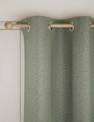 M&S Collection Herringbone Eyelet Curtains - WDR72 - Grey, Green,Grey