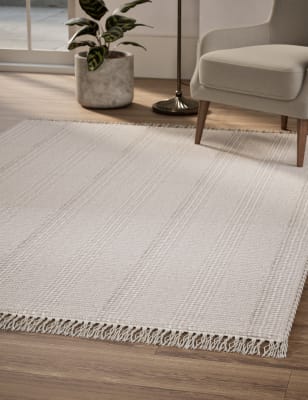 M&S Collection Wool Rich Striped Rug - MED - Grey, Grey