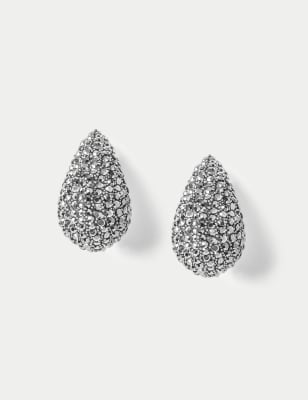 M&S Collection Women's Gunmetal Pave Tear Drop Earring - Silver, Silver