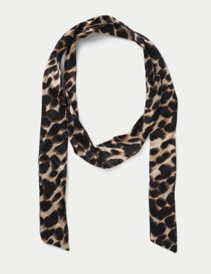 M&S Collection Women's Leopard Satin Scarf - Brown Mix, Brown Mix