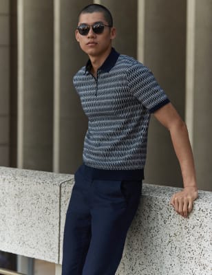 

M&S Collection Polo de algodón de punto con cremalleraMens - Navy Mix, Navy Mix