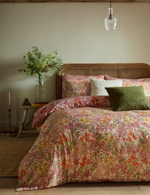 William Morris At Home Pure Cotton Sateen Bower Bedding Set - DBL - Terracotta, Terracotta