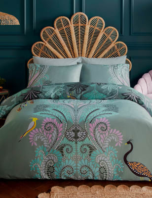 Sara Miller Pure Cotton Sateen Peacock Filigree Bedding Set - 6FT - Dark Sage, Dark Sage