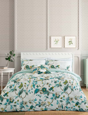 

English Heritage Pure Cotton Craven Street Floral Bedding Set - Duck Egg, Duck Egg