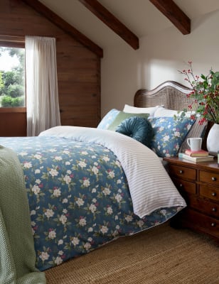 

Laura Ashley Ropa de cama 100 % algodón satinada con diseño de gardenia - Midnight, Midnight