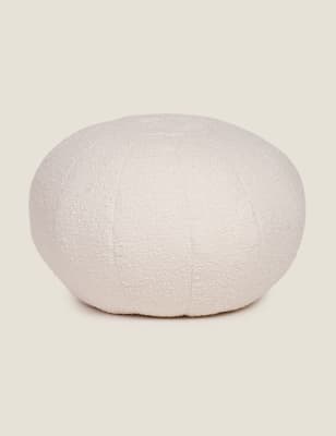 Kaikoo Textured Bouclé Round Pouffe - Cream, Cream