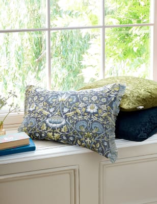 

William Morris At Home Velvet Lodden Bolster Cushion - Prussian, Prussian