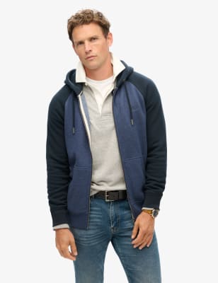 Superdry Men's Cotton Rich Zip Up Hoodie - M - Navy, Navy