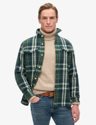 Superdry Men's Pure Cotton Checked Overshirt - L - Green, Green