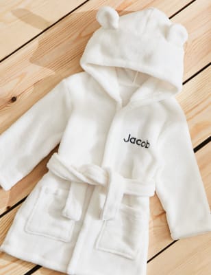 My 1St Years Personalised Hooded Fleece Robe (0-7 Yrs) - 1-2Y - Ivory, Pink,Grey,Blue,Ivory