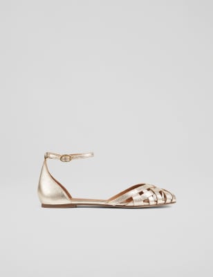 Lk Bennett Women's Leather Metallic Ankle Strap Flat Sandals - 5 - Gold, Gold