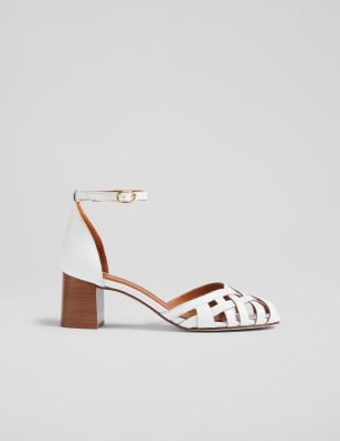 Lk Bennett Women's Leather Ankle Strap Block Heel Sandals - 5 - Cream, Cream,Tan