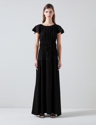 Lk Bennett Women's Cotton Blend Maxi Tiered Dress - 14 - Black, Black