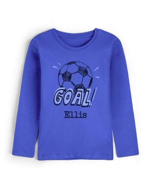 Dollymix Personalised Kids Goal T Shirt (5-12 Yrs) - 7-8 Y - Blue, Blue