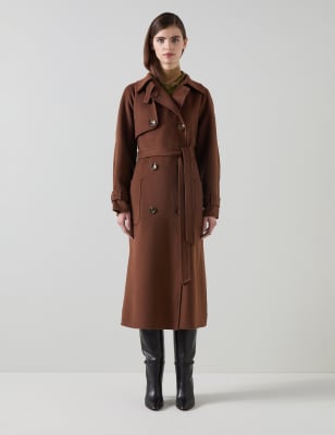 Lk Bennett Women's Wool Rich Relaxed Longline Trench Coat - S - Brown, Brown