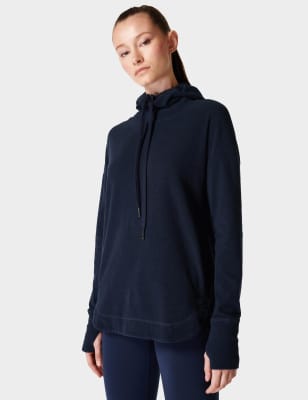 Sweaty Betty Women's Escape Cotton Blend Fleece Relaxed Hoodie - Navy, Navy,Black